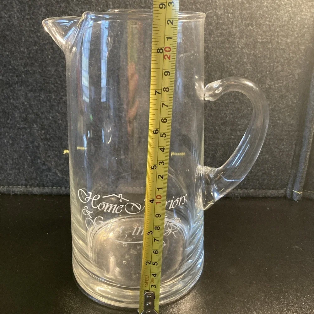 Vintage Home Interiors & Gifts Inc Glass Pitcher Etched‎ Logo Clear Glass